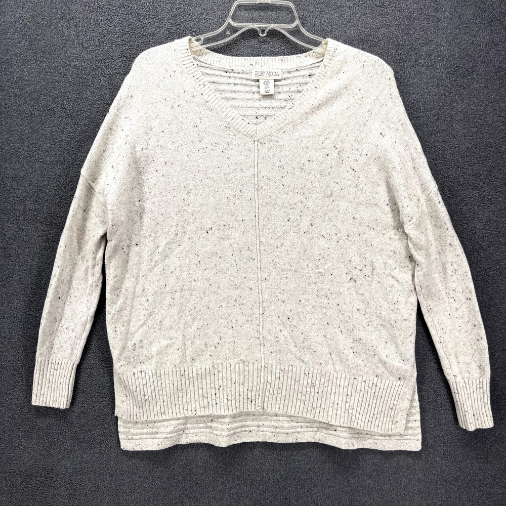 Ruby Moon Sweater Top Womens Size XS Off White V-Neck Knit Long Sleeve Cozy